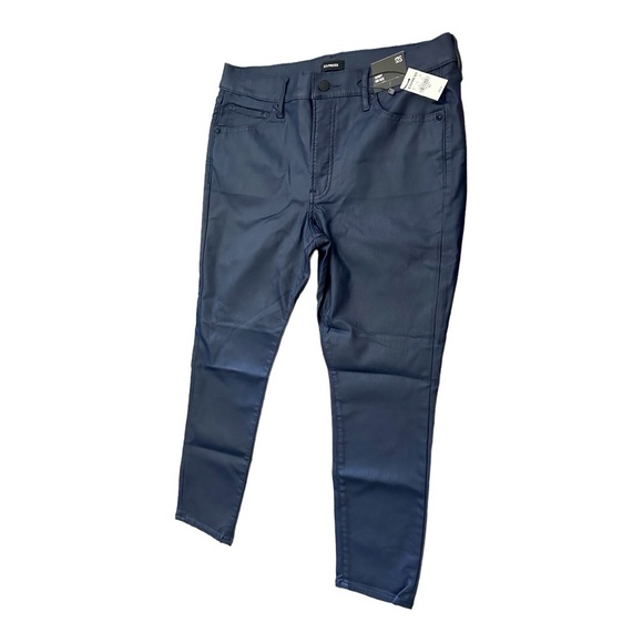 NWT! Express Mid Rise Coated Blue Skinny Jeans in 12 Short - Picture 2 of 8